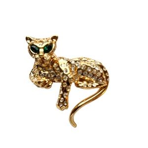 Vintage D’ORLAN Leopard gold tone and Rhinestine Brooch - Signed